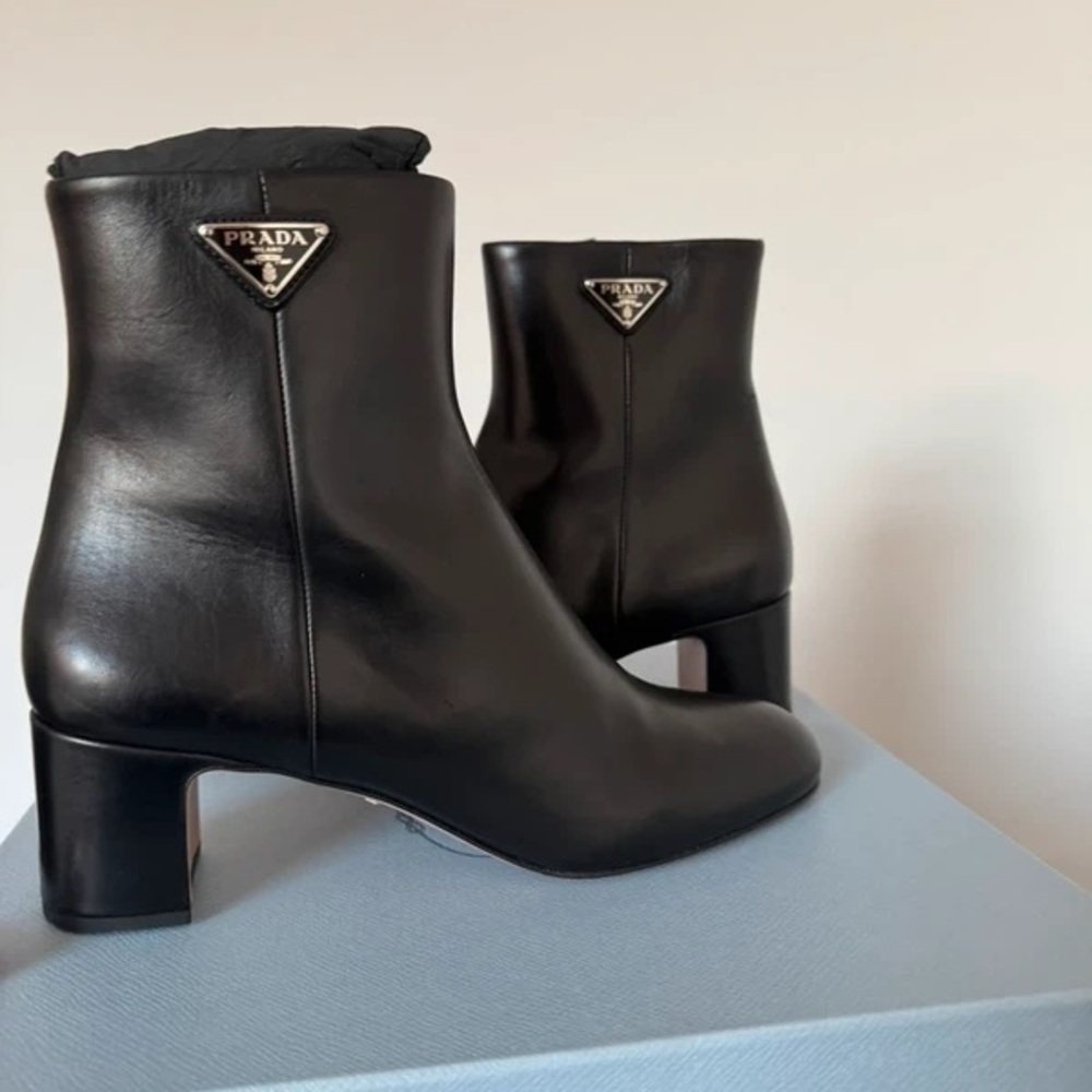 Prada Sleek Black Heeled Ankle Boots